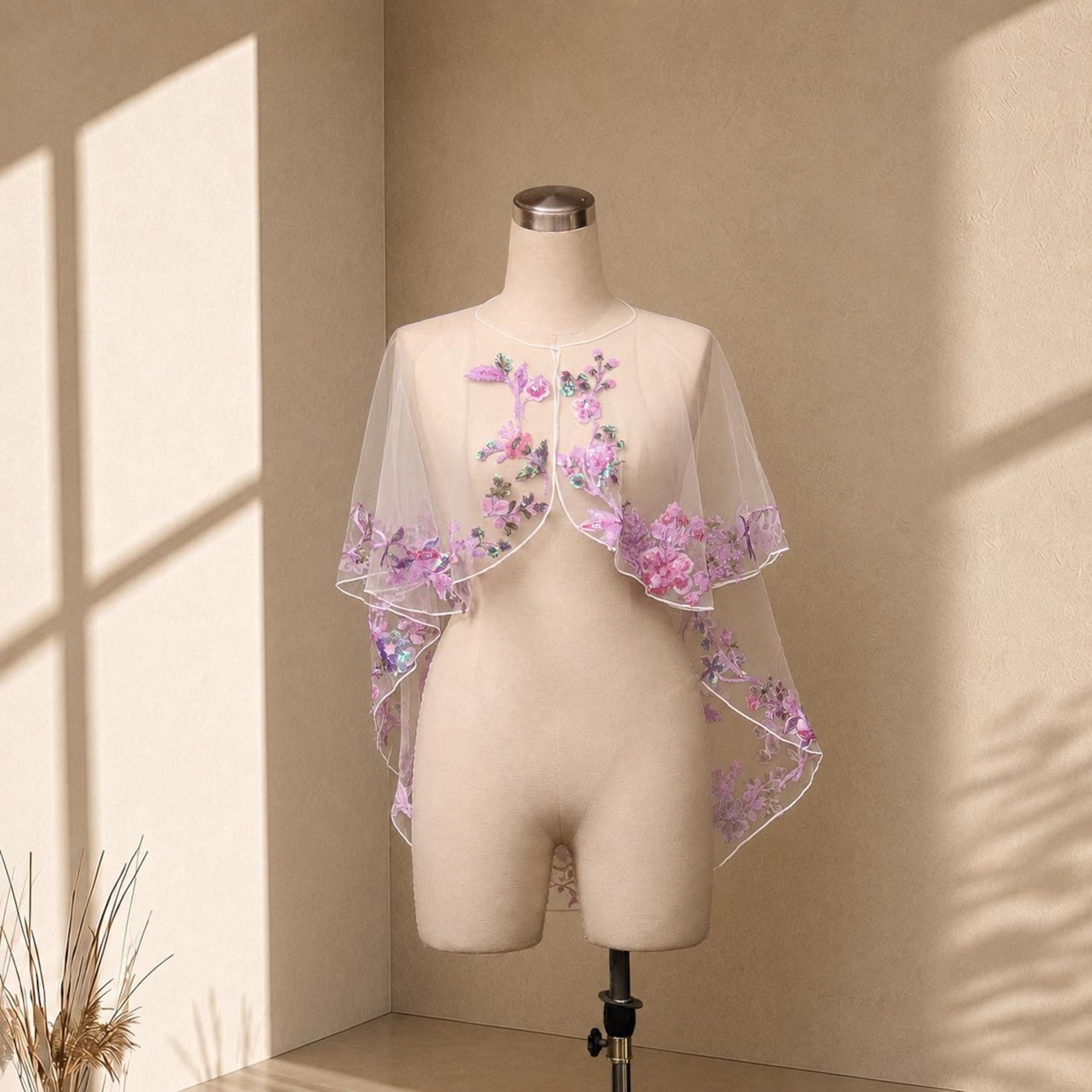 Purple wedding toppers - Purple embroidered cape