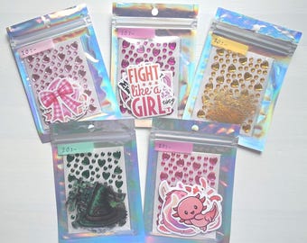 Stickers set: girlie, feminism, gold, witchy, axolotl