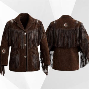Men’s Brown Suede Fringe Leather Jacket | Western Fringe Jacket | Genuine Leather Jacket | Handmade Western Jacket | Cowboy Fringe Coat