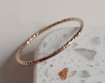14K Gold filled ring, dainty diamond cut sparkle stacking band