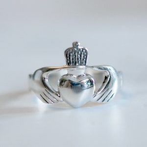 Sterling silver claddagh ring, rings for women, celtic ring, irish jewelry, heart and crown, love, friendship, loyalty, traditional claddagh image 1