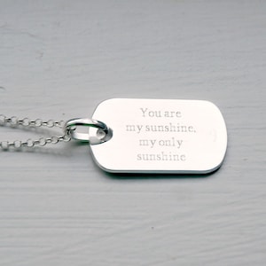 Engravable sterling silver dog tag necklace, military style, personalized pendant