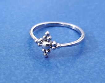 Sterling silver beaded cross ring, modern jewelry