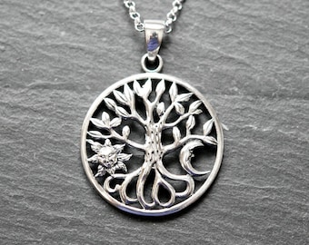 Tree of life necklace, sterling silver tree pendant, gift for husband, sun and moon, family tree, prosperity symbol, silver tree necklace