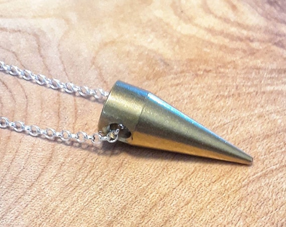 Spike necklace, sterling silver chain, solid brass spike, mens necklace, modern jewelry, mixed metals, edgy necklace