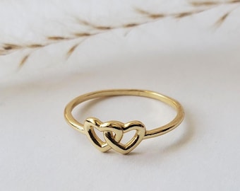 Gold vermeil double heart ring, best friend gift