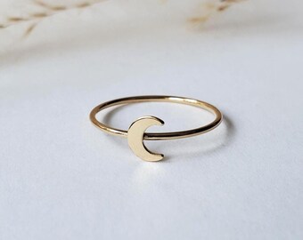 Gold crescent moon ring, 14K gold-filled stacker, celestial jewelry