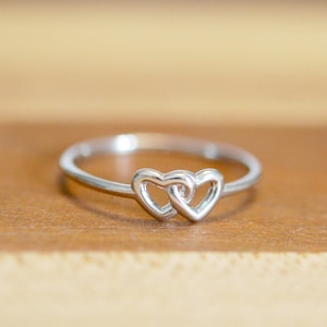 Sterling silver double hearts ring, best friend jewelry
