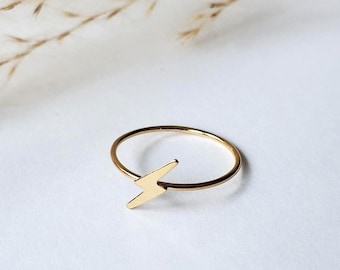 Gold lightning bolt ring, 14K gold filled thunderbolt, celestial jewelry