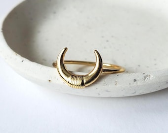 Gold crescent moon ring, sterling silver celestial jewelry