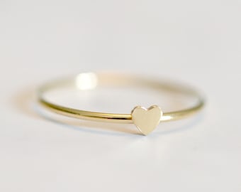 14K Gold filled mini heart ring, minimalist stackable band
