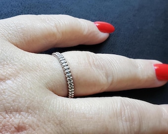 Sterling silver duo beaded stacker ring, double bead band