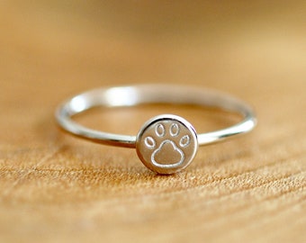 Sterling silver paw print ring, dog mom, pet memorial jewelry
