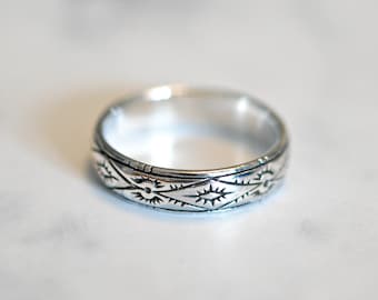 Sterling silver aztec ring, mens ring, southwestern jewelry, mens wedding band, sterling silver ring, boho ring for women, mens silver ring