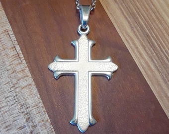 Silver cross necklace, 925 sterling silver french cross pendant, large cross, confirmation gift, womens cross, mens cross, christian jewelry