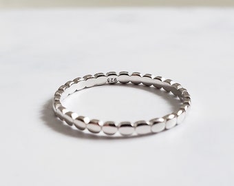 Sterling silver flat bead band ring, sizes US 5-8, minimalist wedding band, thin dot ring, silver stacking ring, dainty rings for women