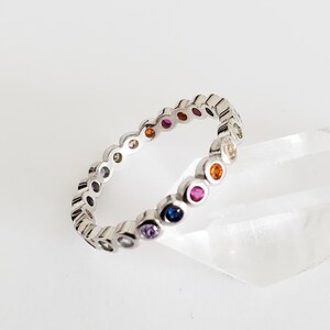Regnbågsfärgad cz-ring i sterlingsilver, flerfärgad kubisk zirkonia-pride-stapelring