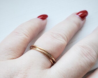 14K Gold-filled rolling ring, interlocking fidget jewelry, puzzle, entwined, past present future