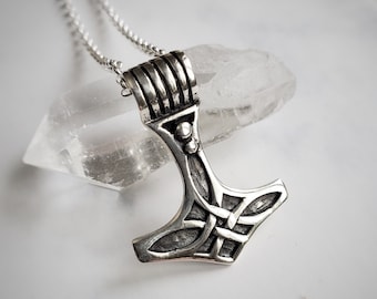 Sterling silver thor hammer necklace, mjolnir pendant, viking jewelry, heathenry, old norse mythology, hammer god, scandinavian replica