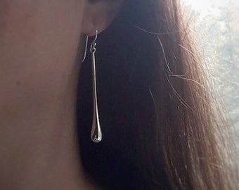 Longues boucles d'oreilles fines en argent sterling en forme de larme, bijoux modernes sexy