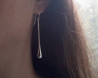 Teardrop earrings, sterling silver drop earrings, sexy earrings, dangle earrings, long earrings, gift for her, modern silver earrings