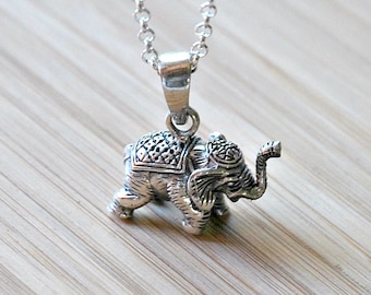 Elephant necklace, sterling silver elephant pendant, lucky elephant jewelry, family symbol, indian elephant, long necklace, elephant gifts