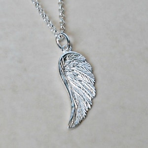 Sterling silver wing necklace, guardian angel pendant, remembrance jewelry, protection charm