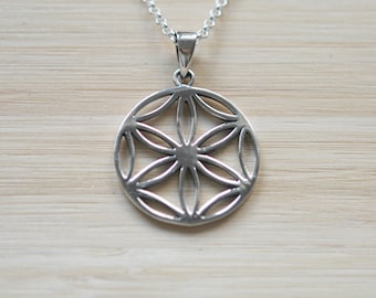 Sterling silver flower of life necklace, sacred geometry mandala pendant, flower necklace, silver mandala, yoga jewelry, symbolic necklace