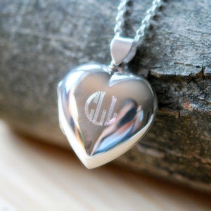 Sterling silver heart locket necklace, engravable jewelry, personalized pendant