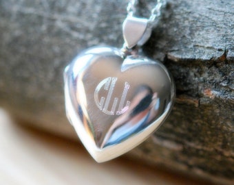 Sterling silver heart locket necklace, engravable jewelry, personalized pendant