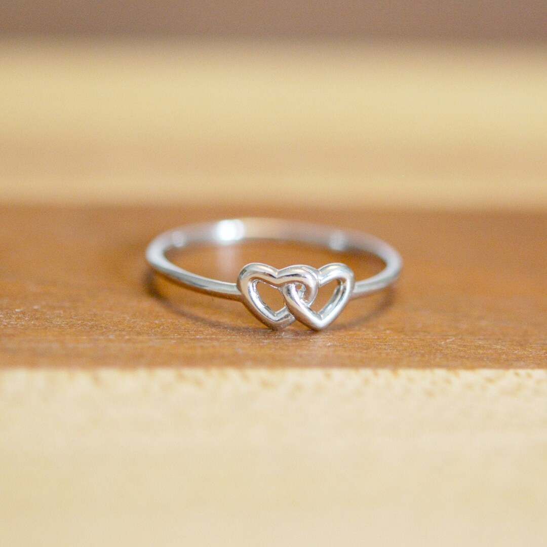Hearts Ring, Sterling Silver Rings for Women, Double Heart, Stacking Ring, Little Silver Heart