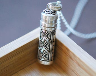 Sterling silver cremation necklace, urn pendant, prayer box, medication jewelry