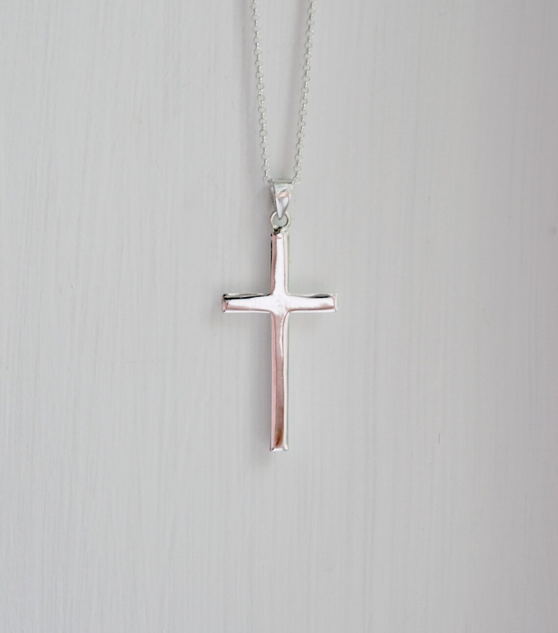 Gothic Biker Large Heavy Layer Cross Pendant Necklace, Silver Solid 316L Stainless Steel For Men