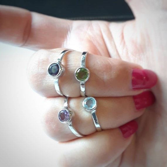 Gemstone ring, 925 sterling silver, birthstone ring, peridot ring, blue topaz ring, amethyst ring, or mystic topaz ring