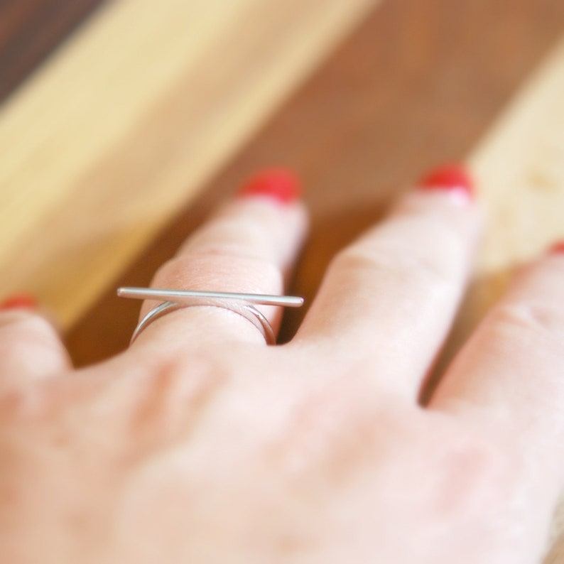 Bague barre horizontale en argent sterling, bijoux géométriques minimalistes modernes image 6