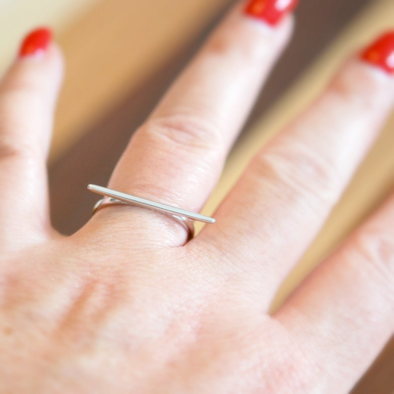Bague barre horizontale en argent sterling, bijoux géométriques minimalistes modernes image 2