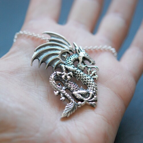 925 Sterling Silver Dragon Pendant Dragon Necklace in Silver Etsy