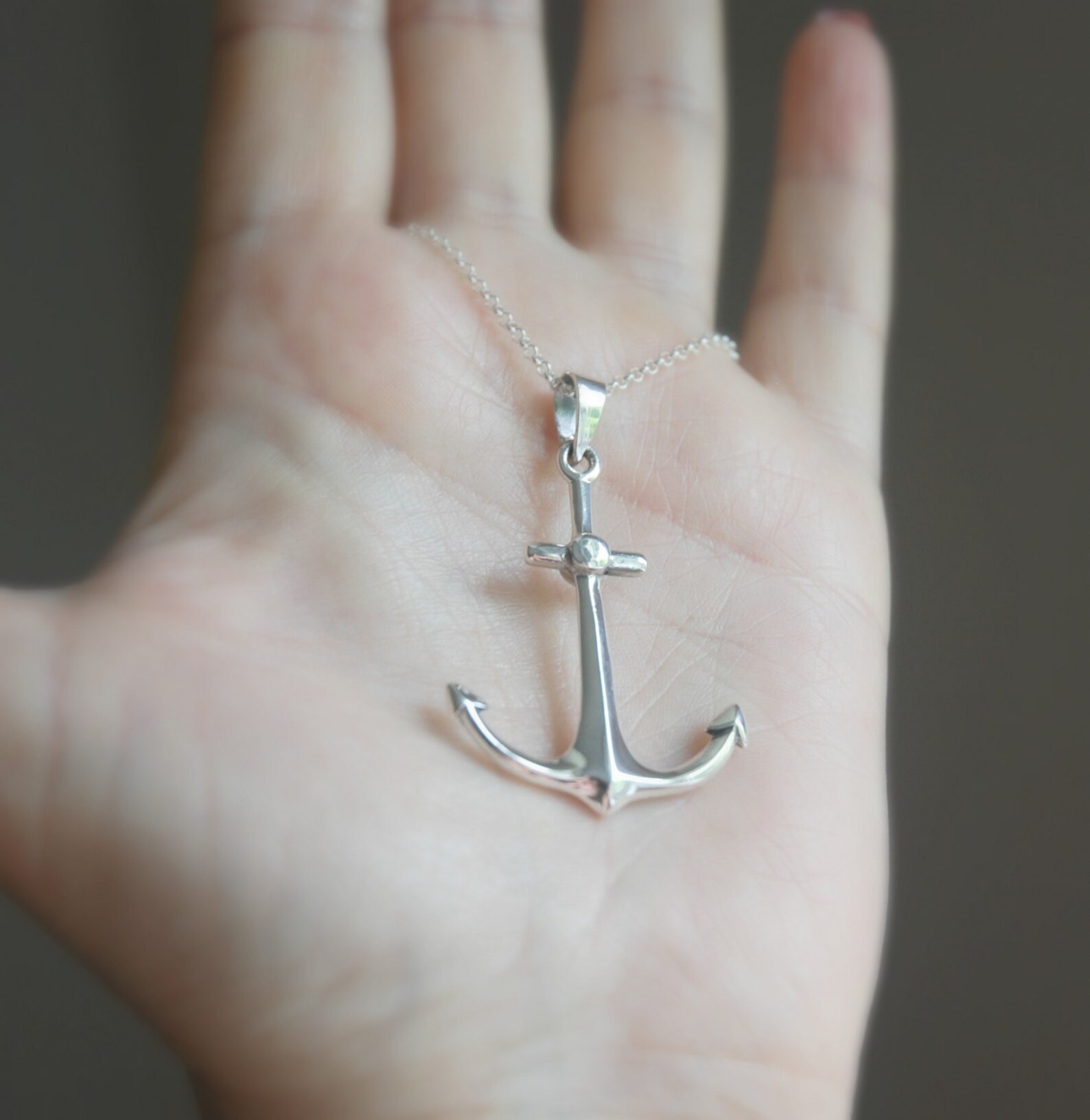 Silver anchor necklace large sterling silver anchor pendant Etsy
