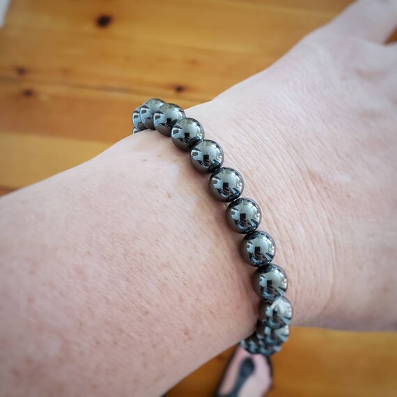 Hematite bracelet, grey gemstone bracelet, mens bracelet, bohemian jewelry, energy, grounding, balance, beaded bracelet