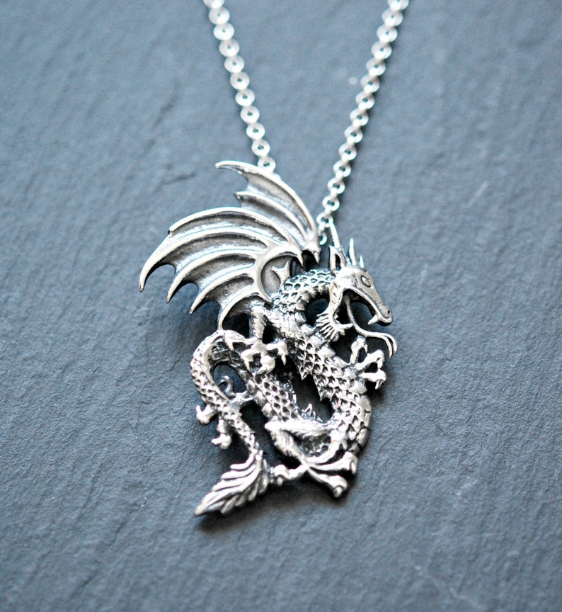 Silver dragon necklace 925 sterling silver dragon pendant Etsy