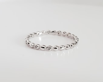 Sterling silver cubic zirconia bead ring, thin minimalist band
