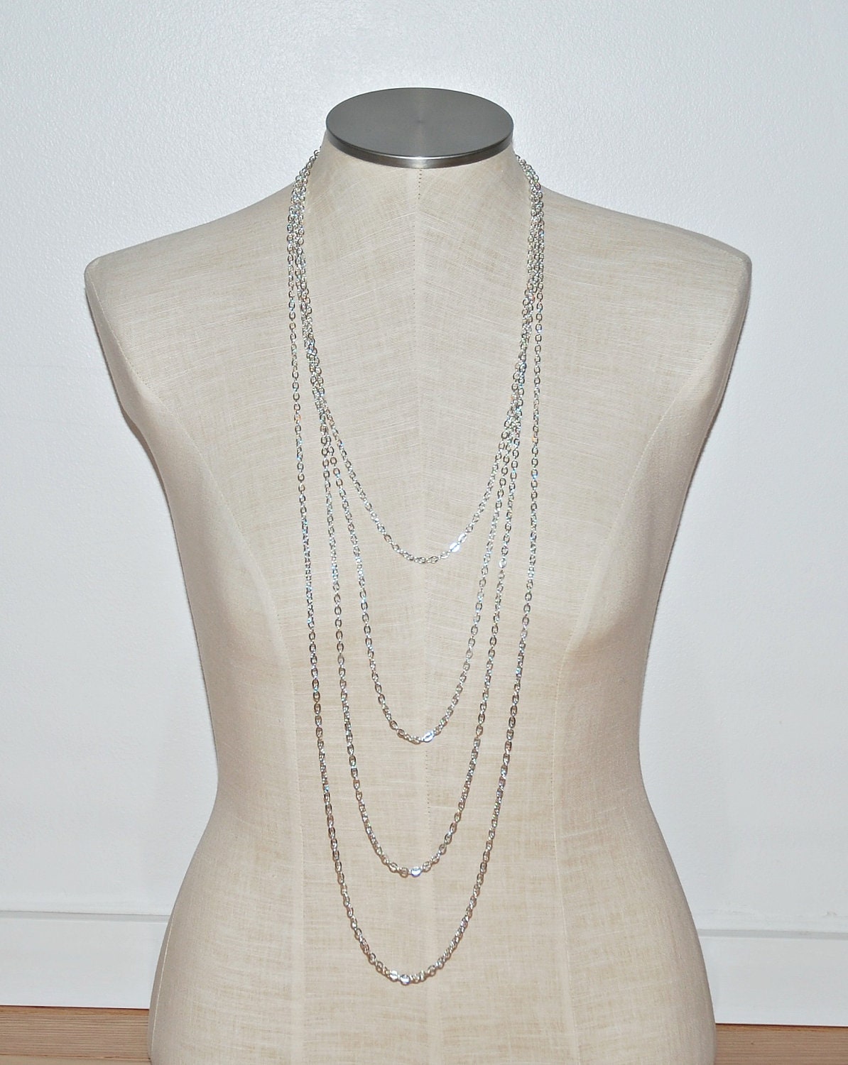 Multi strand chain necklace long sterling silver necklace Etsy
