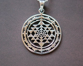 Sterling silver sri yantra necklace, sacred geometry jewelry, tantra necklace, spiritual jewelry, chakra pendant, mandala jewelry