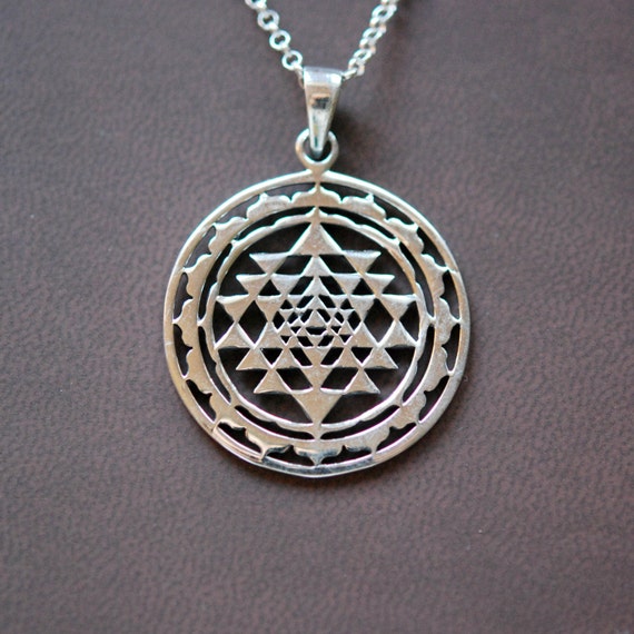 Sterling silver sri yantra necklace, sacred geometry jewelry, tantra necklace, spiritual jewelry, chakra pendant, mandala jewelry