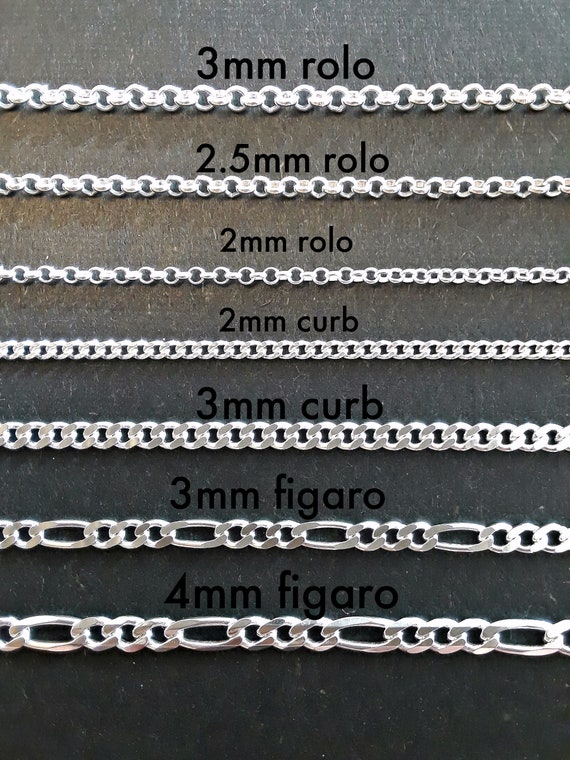 Sterling silver chains - rolo chain, curb chain, figaro chain