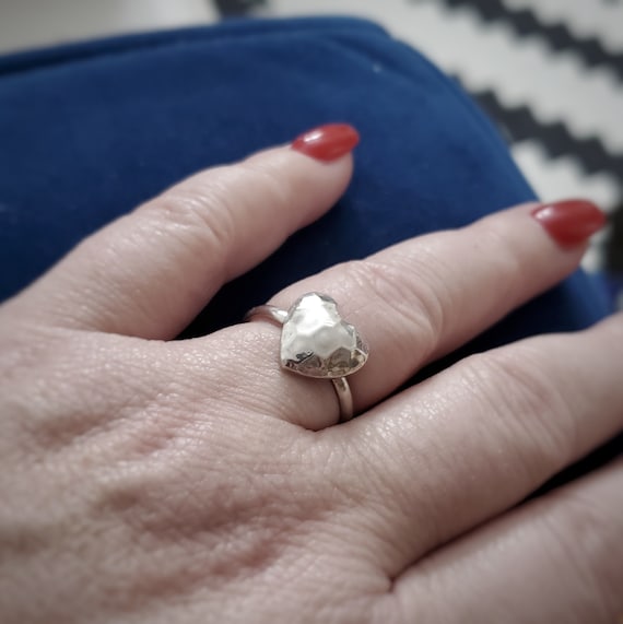 Sterling silver hammered heart ring