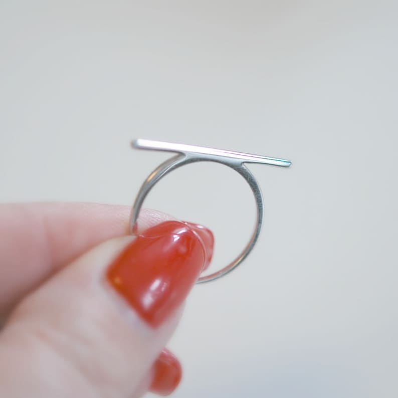 Bague barre horizontale en argent sterling, bijoux géométriques minimalistes modernes image 5