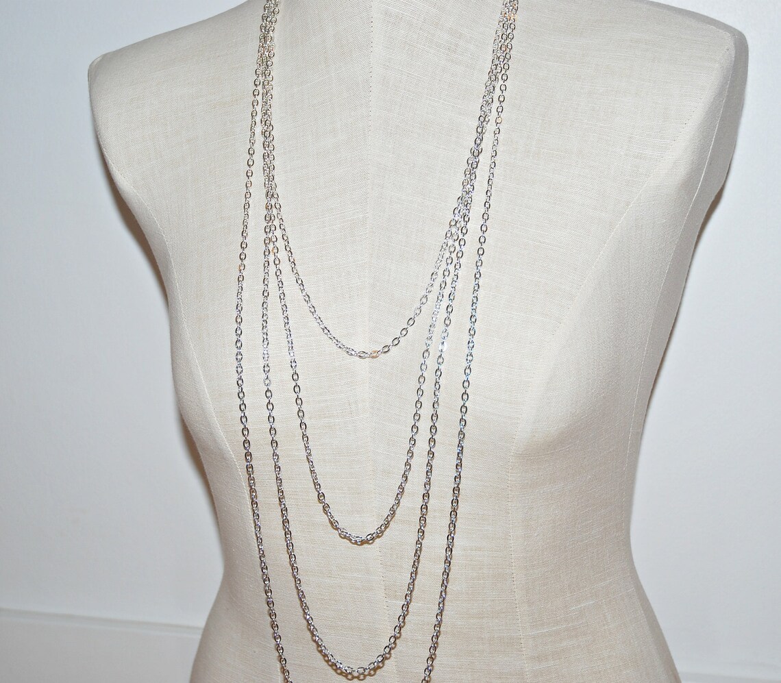 Multi strand chain necklace long sterling silver necklace Etsy