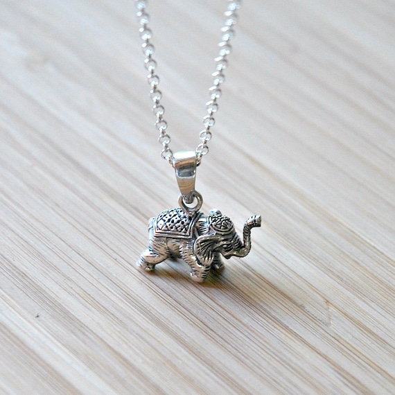 Elephant necklace, sterling silver elephant pendant, lucky elephant jewelry, family symbol, indian elephant, long necklace, elephant gifts