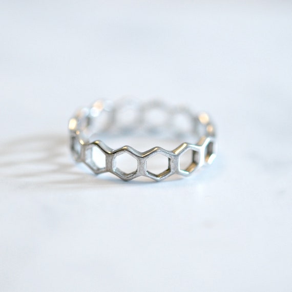Sterling silver hexagon ring